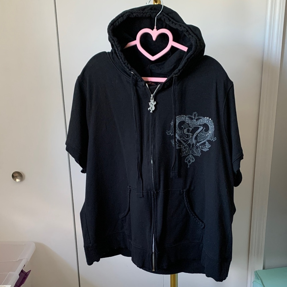 Seven7 Lux Hoodie Jacket Womens 26/28 Black Rhinestone Full Zip Hooded